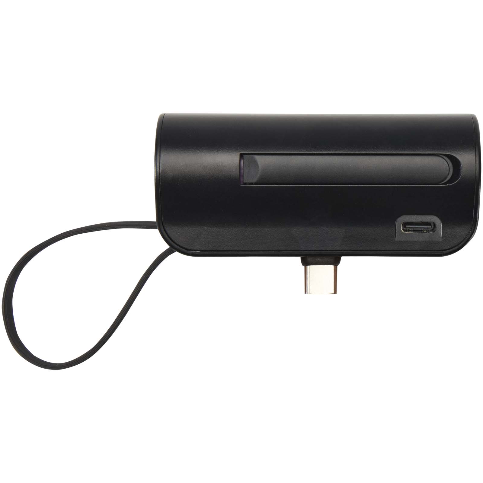 Alnair 10 W 5000 mAh Typ C Powerbank aus recyceltem Kunststoff mit integriertem Klappständer und 2 in 1 Kabel schwarz
