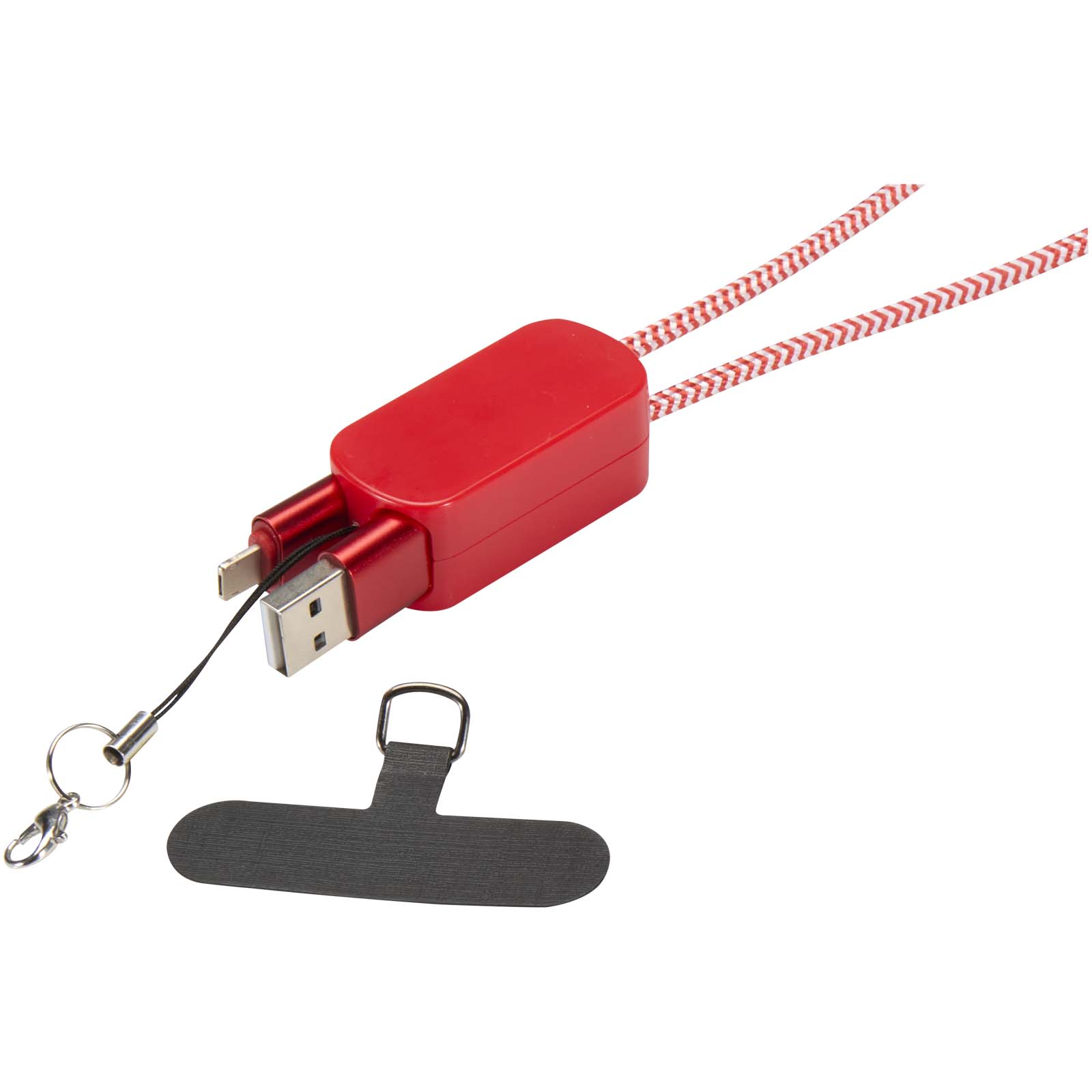 Anser Smartphone Lanyard aus recyceltem Kunststoff mit 27 W 5-in-1 integriertem Kabel rot