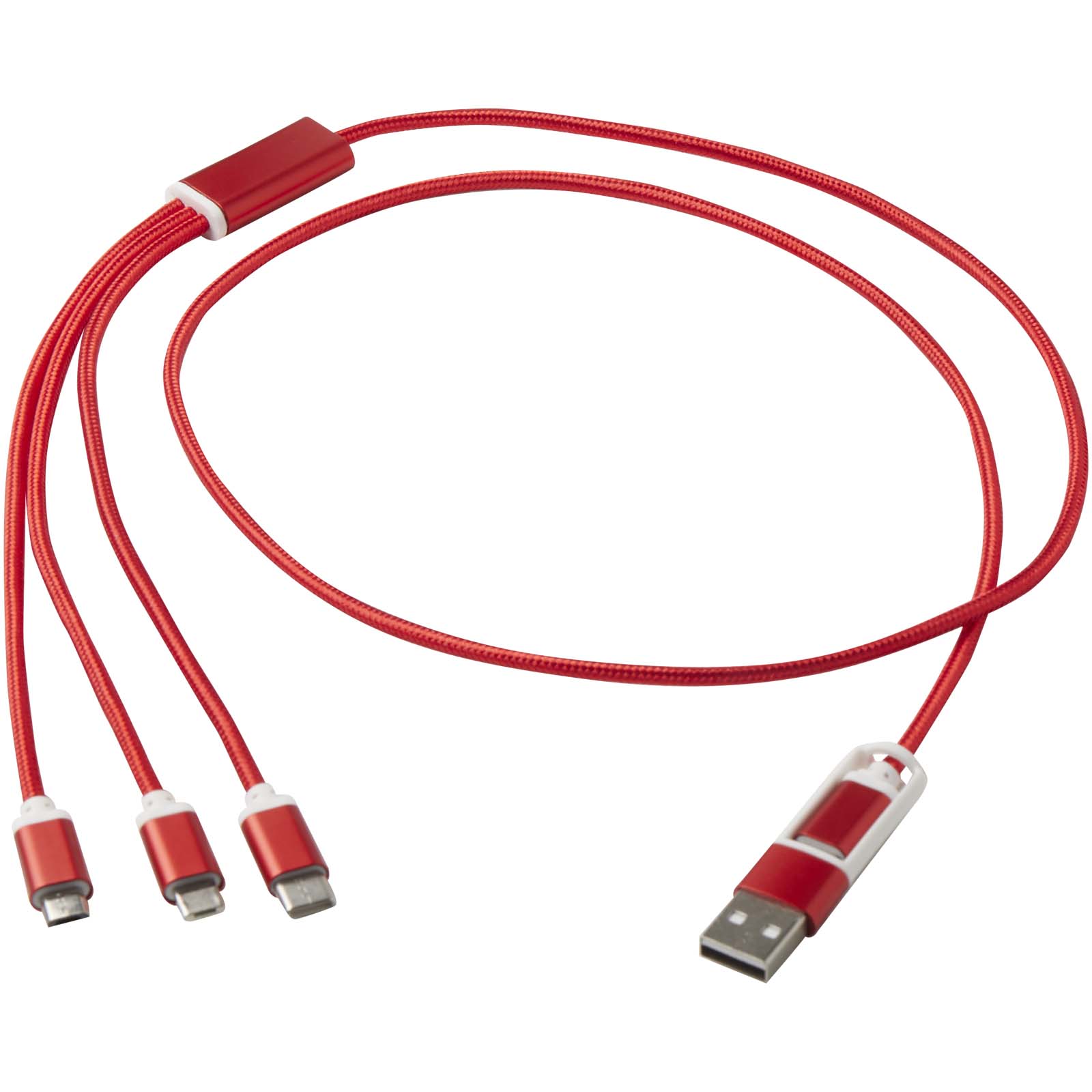 Versatile 5-in-1 Ladekabel aus recyceltem Aluminium rot