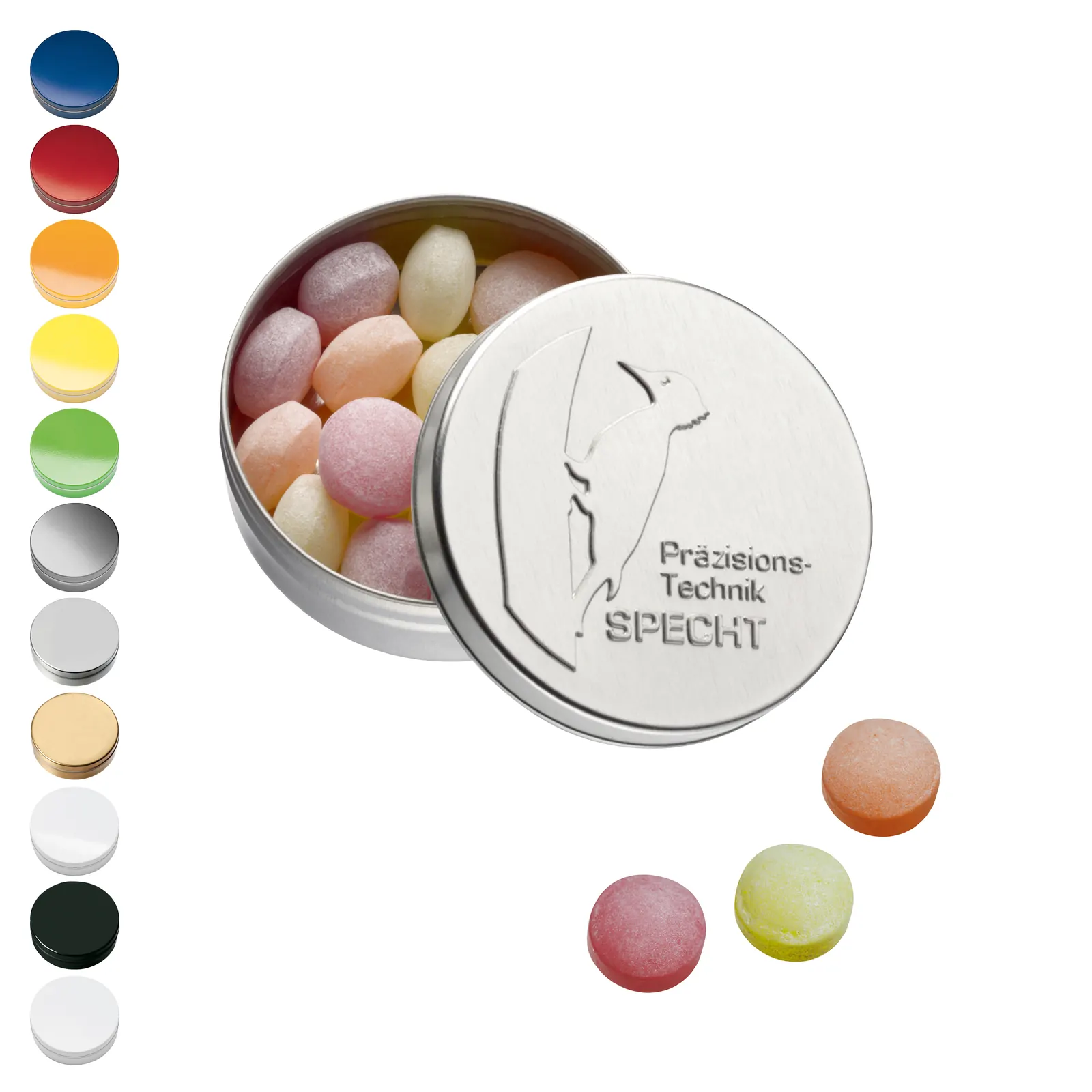 XS-Prägedose mit XS-Kalfany-Fruchtbonbons, 16g - weiß-glänzend
