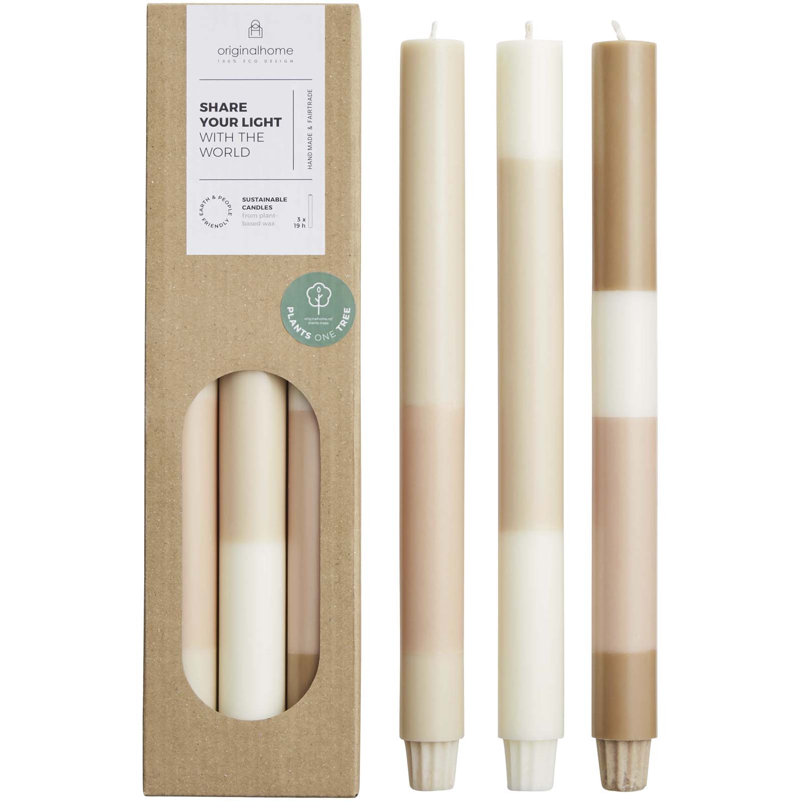 Originalhome Kerzen im Streifendesign – 3er-Set offwhite