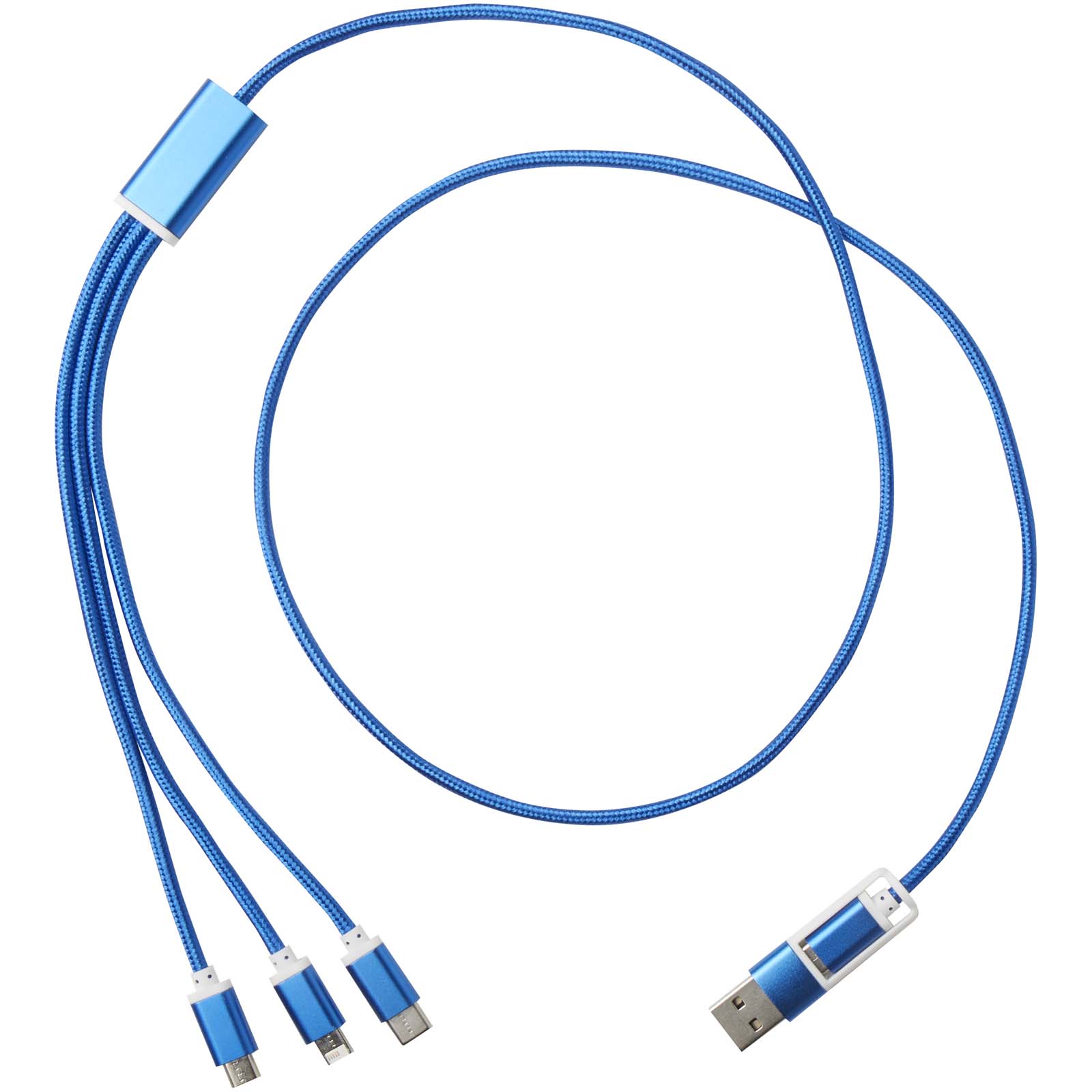 Versatile 5-in-1 Ladekabel aus recyceltem Aluminium royalblau