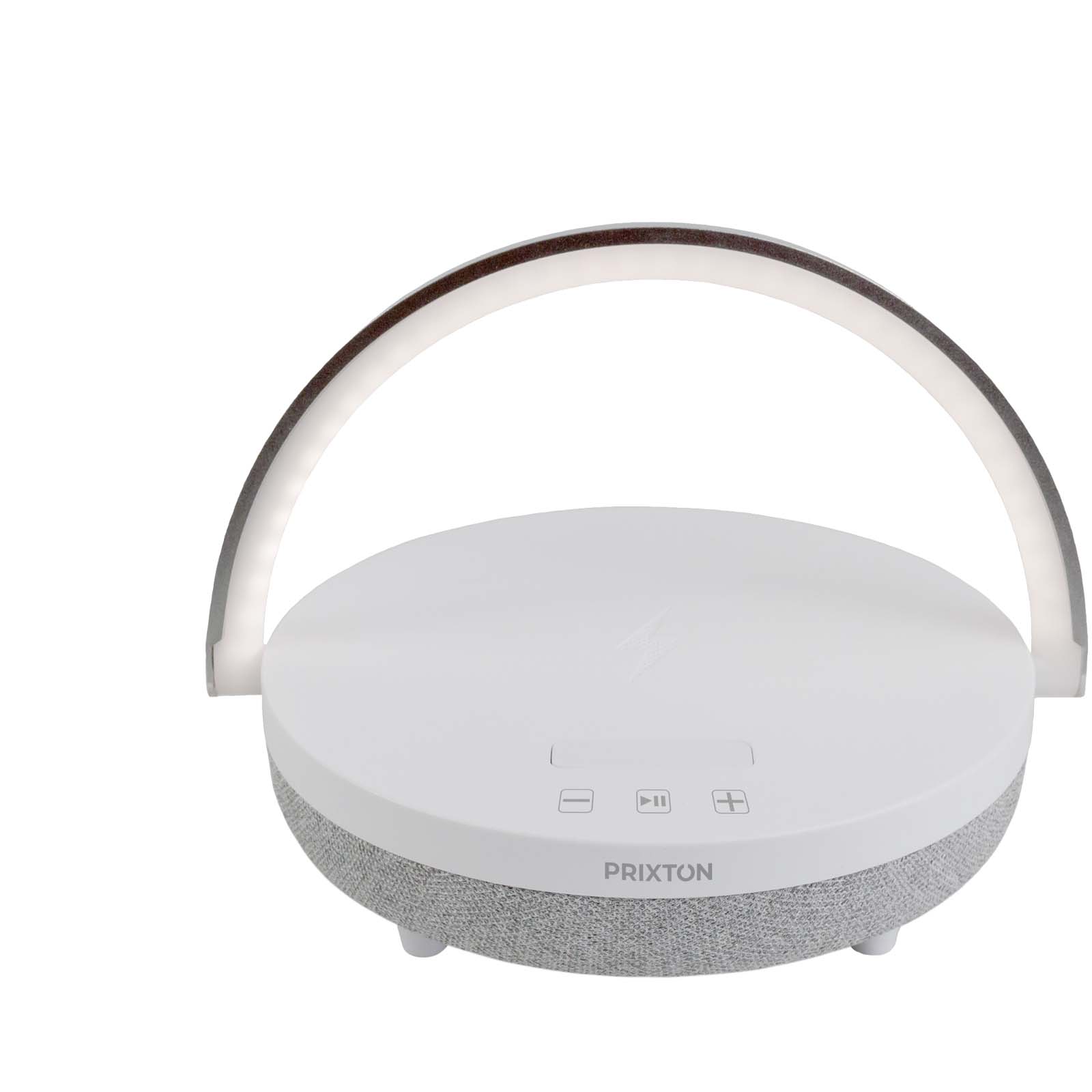 Prixton 10W 4-in-1 Bluetooth®-Lautsprecher mit LED-Licht und kabelloser Ladestation weiss