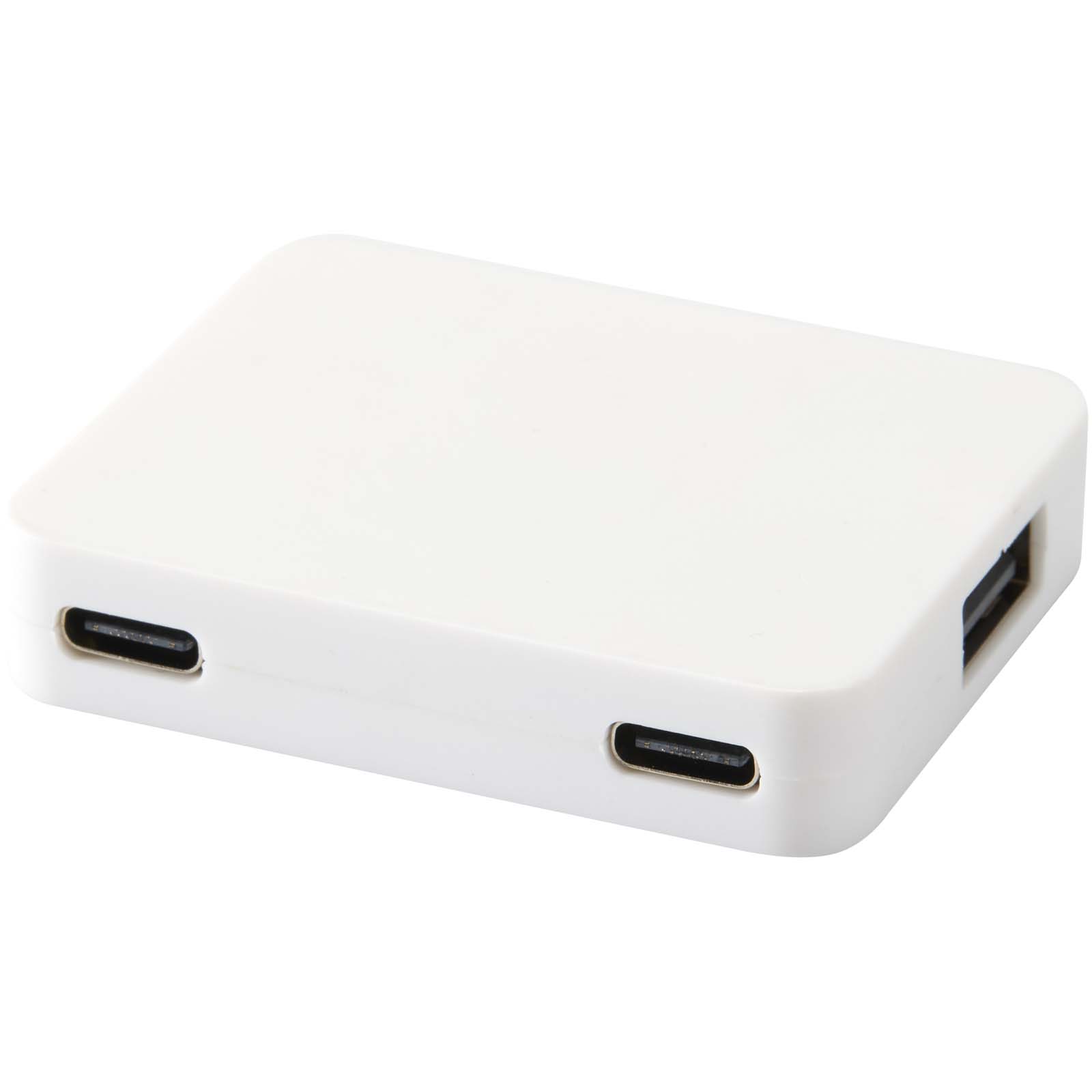 Gaia 4 Port USB Hub mit USB-A- und Typ-C-Ausgang und zwei Eingängen aus recyceltem Kunststoff weiss