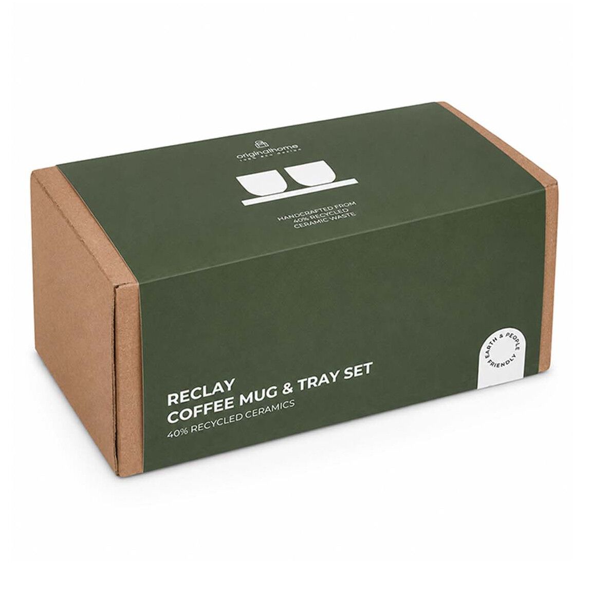 Originalhome ovales Holztablett und 150 ml Keramiktassen Set holz