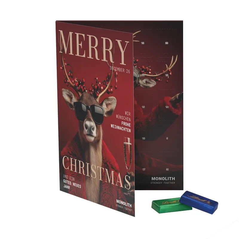 Premium Tisch Adventskalender Flip Cover Hochformat Schokotäfelchen