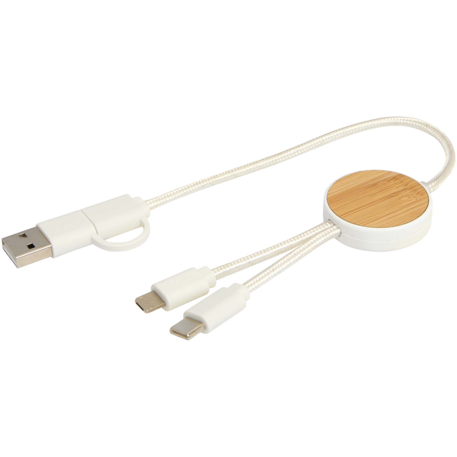 Chechia 30 cm 5-in-1 Kabel aus recyceltem Kunststoff für Datenübertragung und 27W Schnellladung mit Bambusdetails weiss