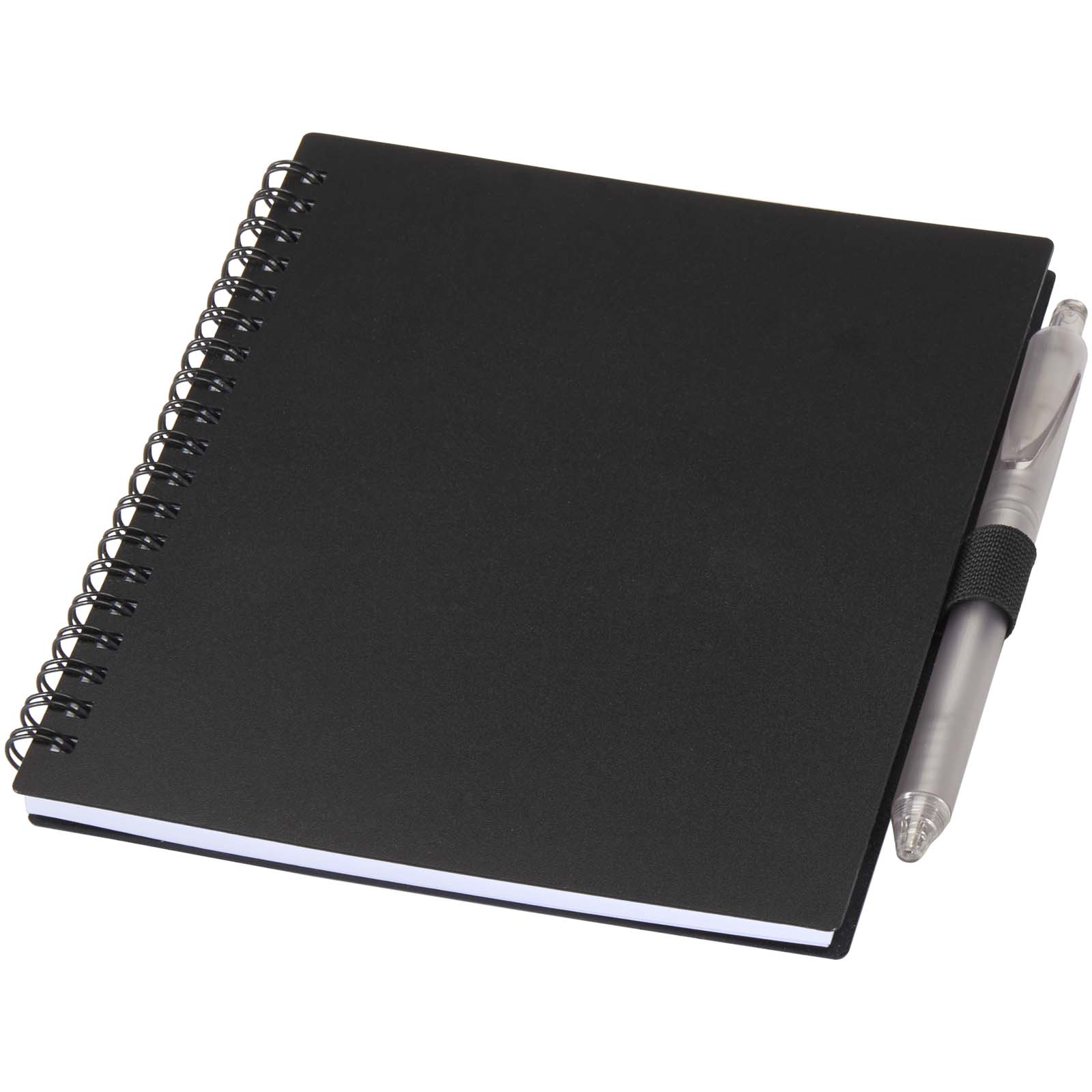 Niove Softcover Notizbuch aus recyceltem Kunststoff mit Kugelschreiber (blaue Mine) schwarz