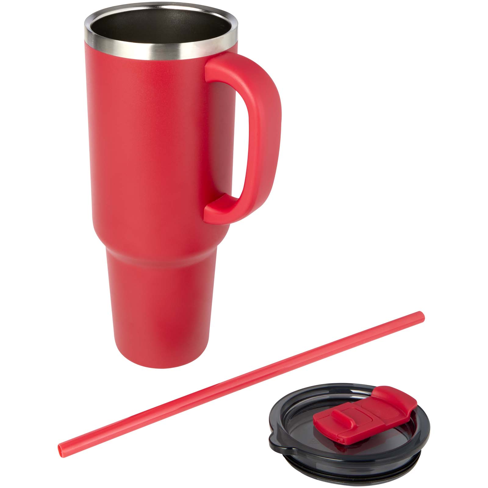 Sydney 1200 ml doppelwandiger RCS-zertifizierter Kupfer-Vakuum Isolierbecher mit Strohhalm rot