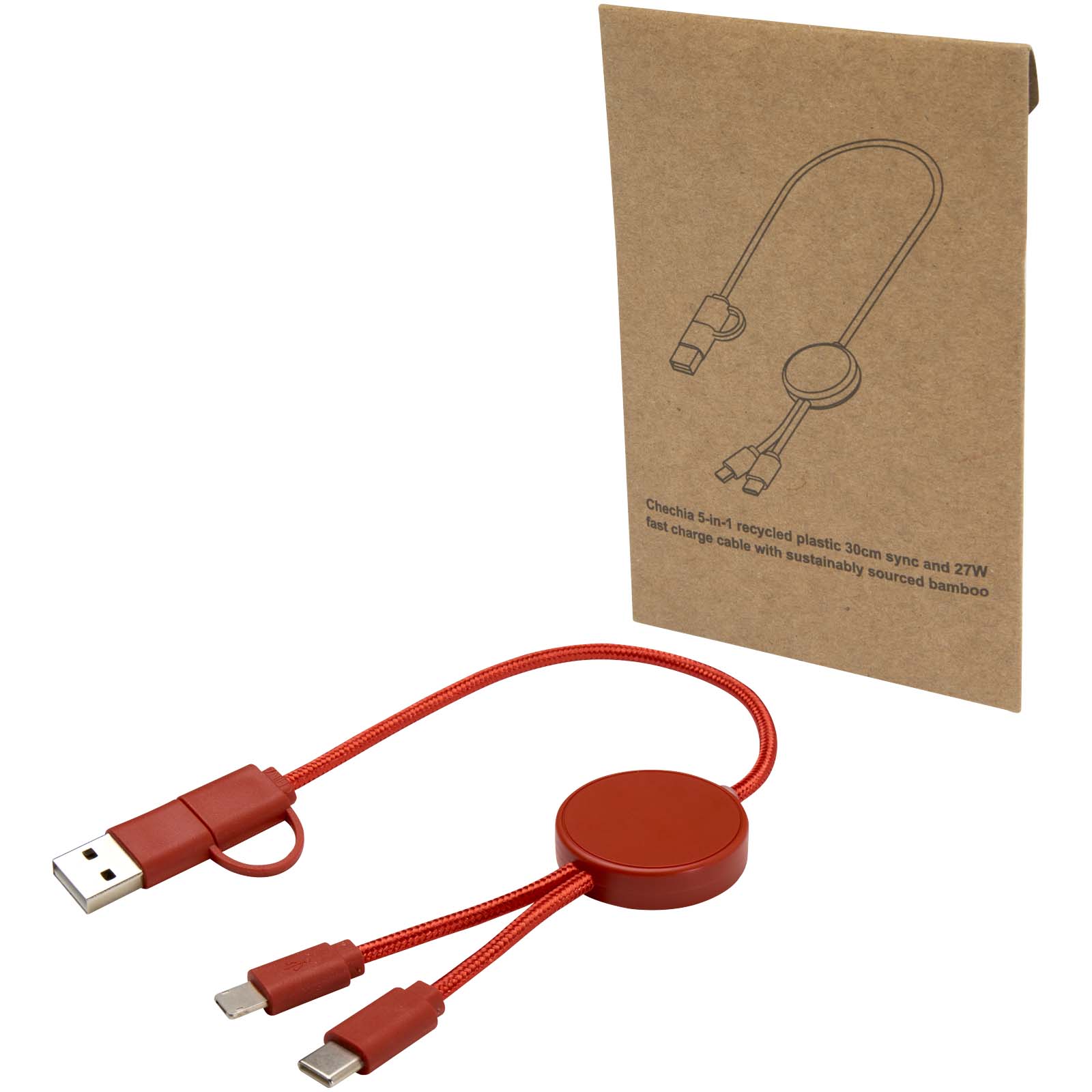 Citala 30 cm 5-in-1 Kabel aus recyceltem Kunststoff für Datenübertragung und 27W Schnellladung ziegelstein