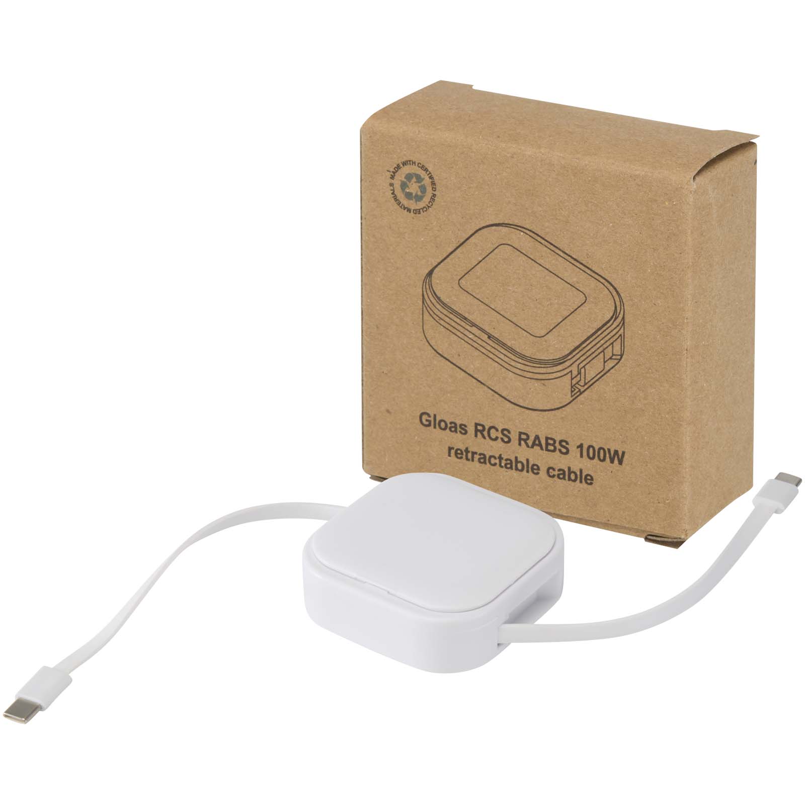 Gloas Aufrollbares 5 in 1 Kabel aus Recyclingmaterial mit Datensynchronisierung und 100 W Schnellladefunktion sowie Smartphon weiss