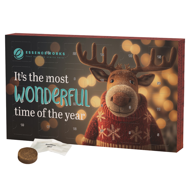 Wachsender Adventskalender Eco L, Papierblister, 24 Samentütchen & Substrattabletten