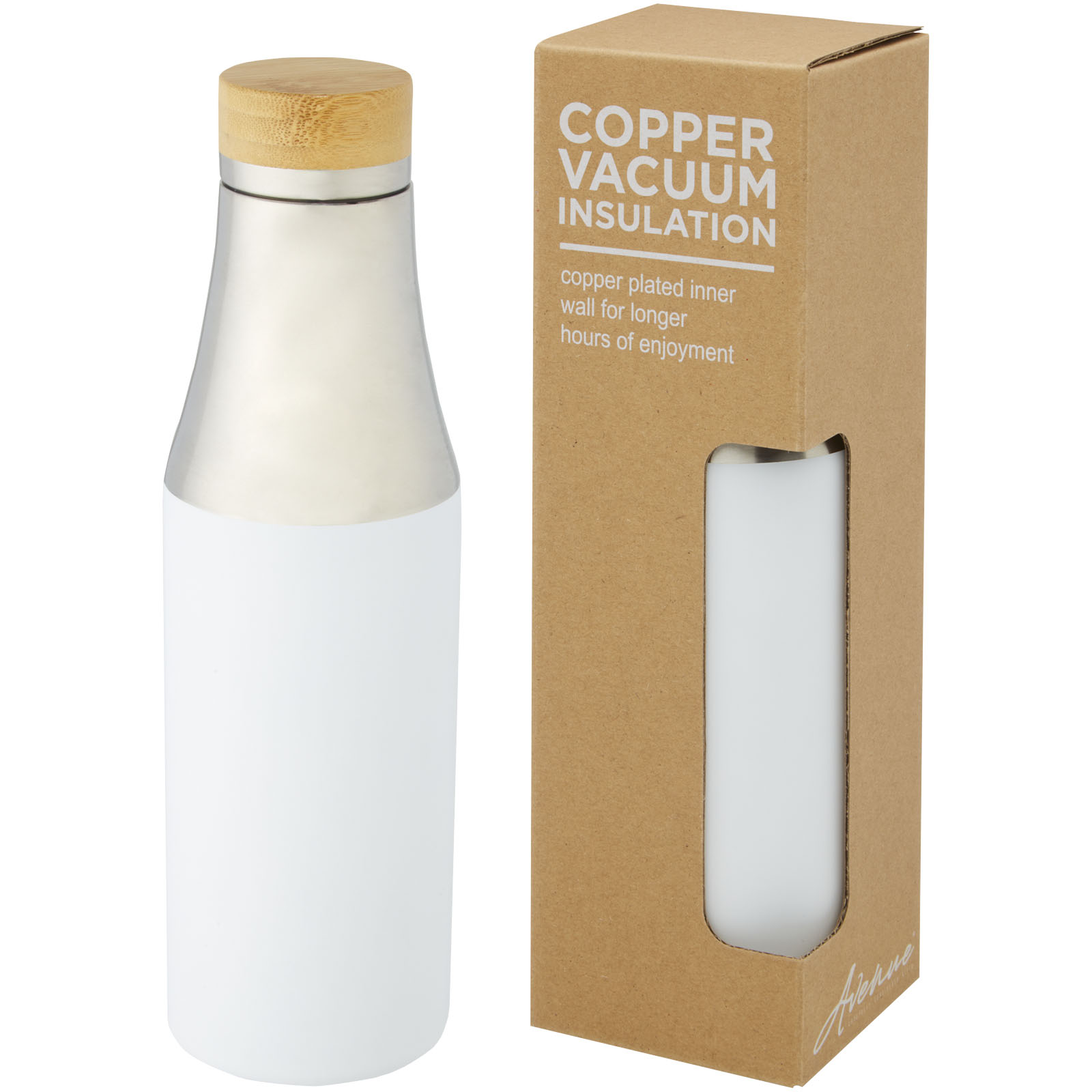 Hulan 540 ml Kupfer-Vakuum Isolierflasche mit Bambusdeckel weiss