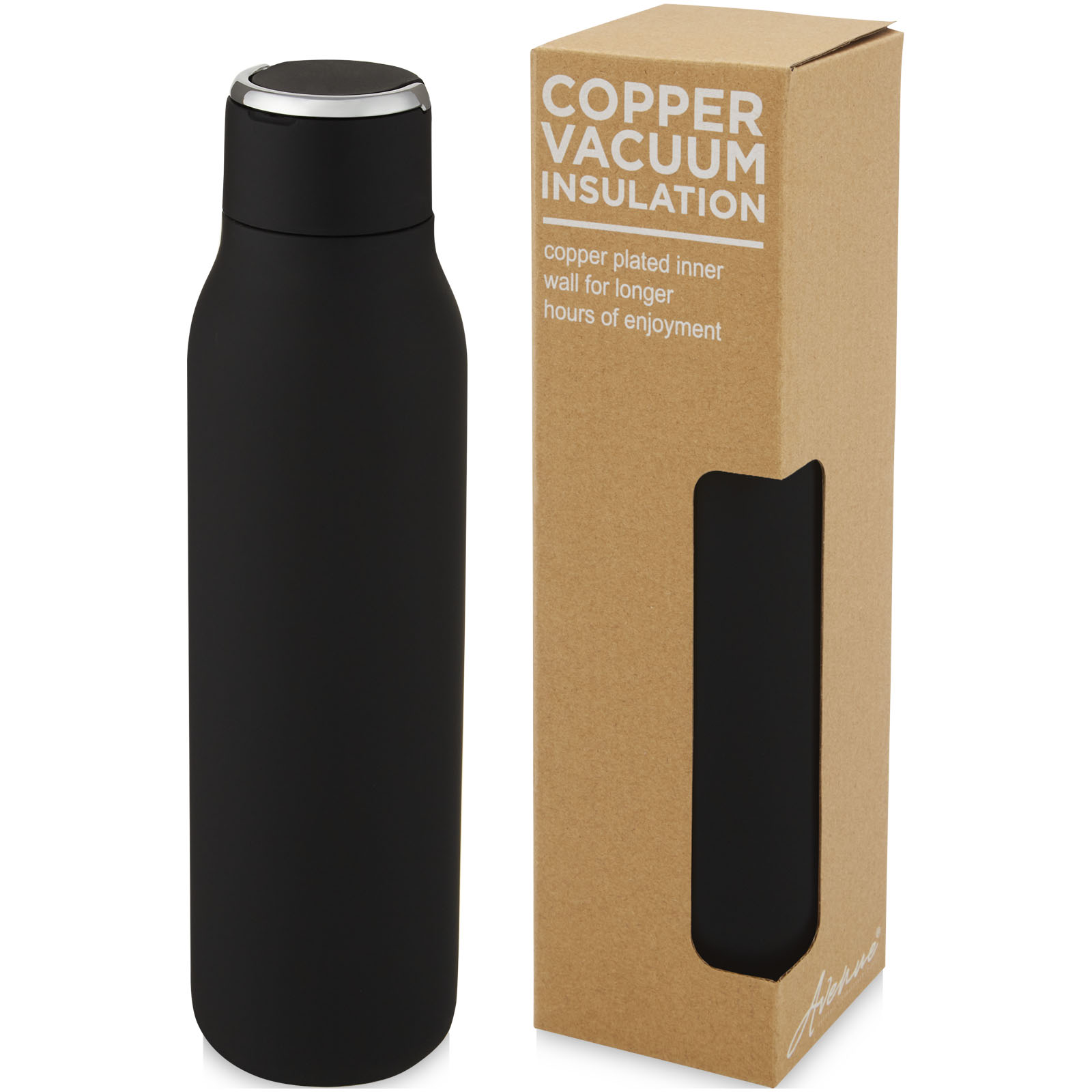 Marka 600 ml Kupfer-Vakuum Isolierflasche mit Metallschlaufe schwarz
