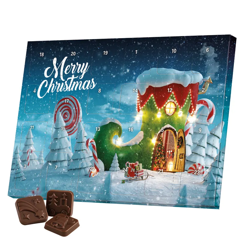 Classic Tisch Adventskalender, 24 Täfelchen aus kakaofreier Schokoladenalternative