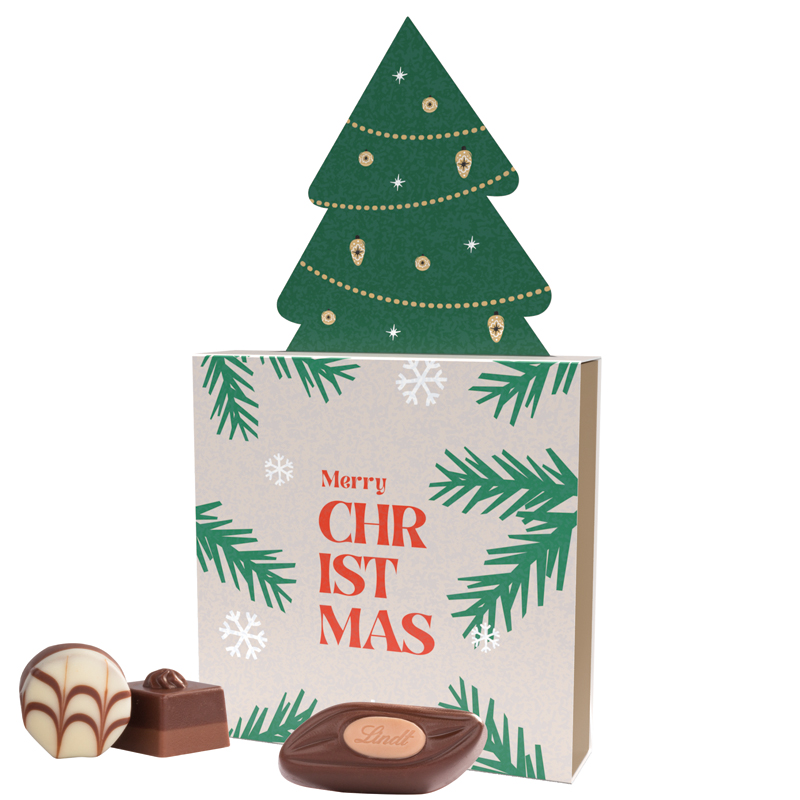 Lindt Präsent im Werbeschuber, Kleine Kostbarkeiten Santa