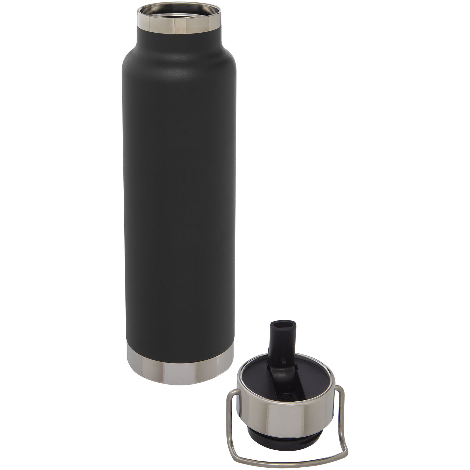 Thor 750 ml Kupfer-Vakuum Sportflasche mit Trinkhalm schwarz