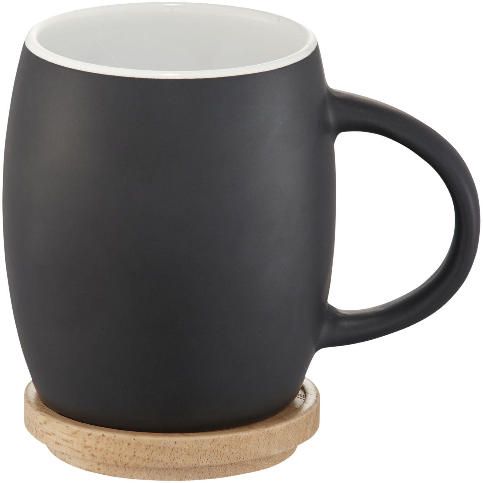 Hearth 400 ml Keramiktasse mit Holz Untersetzer schwarz, weiss