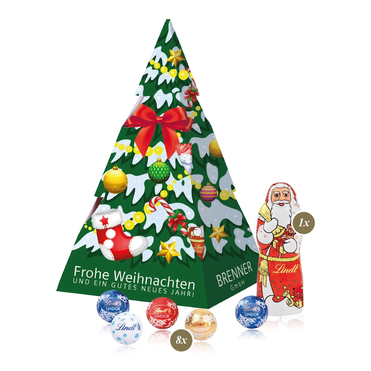 Präsent "Weihnachtsbaum" mit Lindt Minis und Nikolaus
