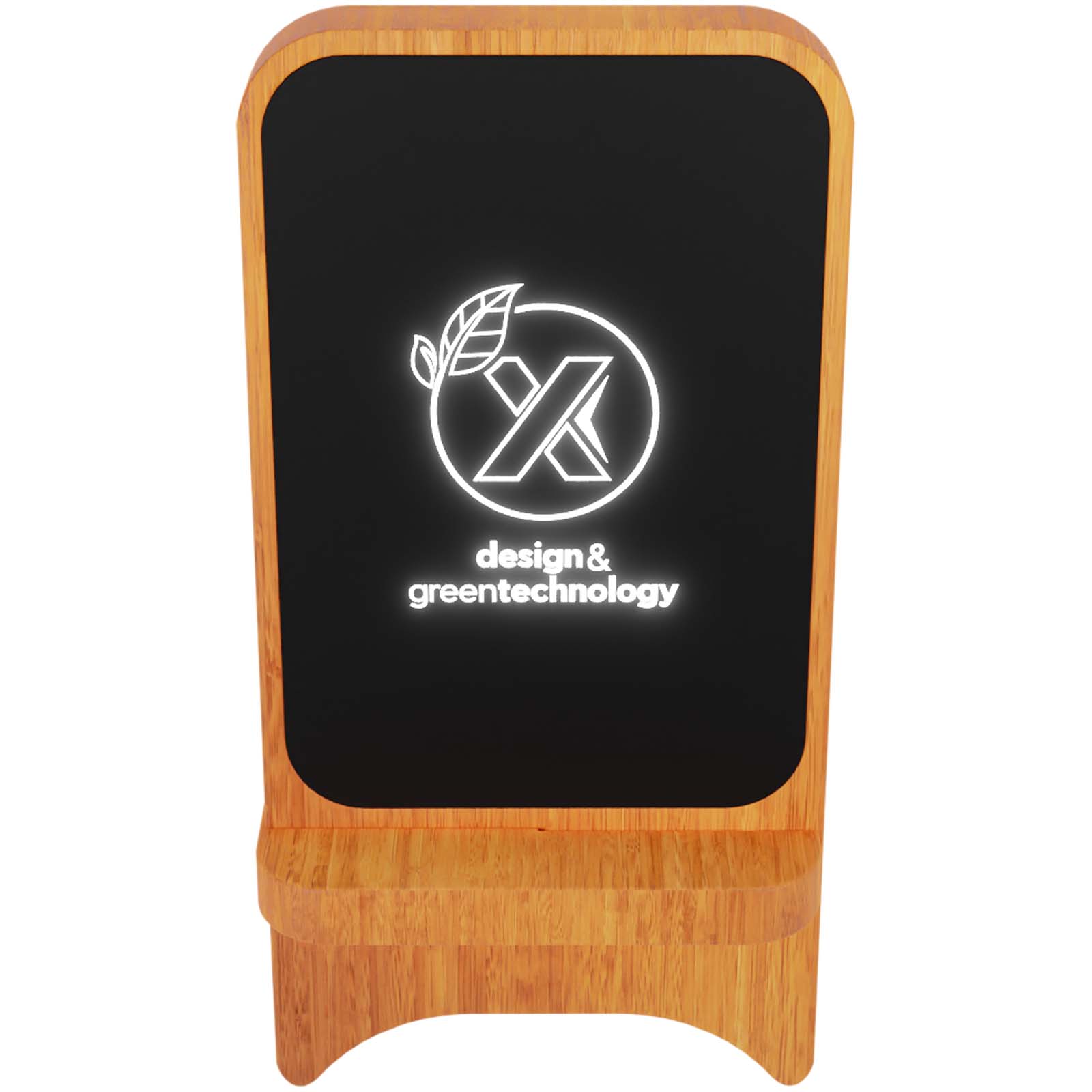 SCX.design W16 kabelloser 15-Watt-Ladeständer aus Holz mit Leuchtlogo holz