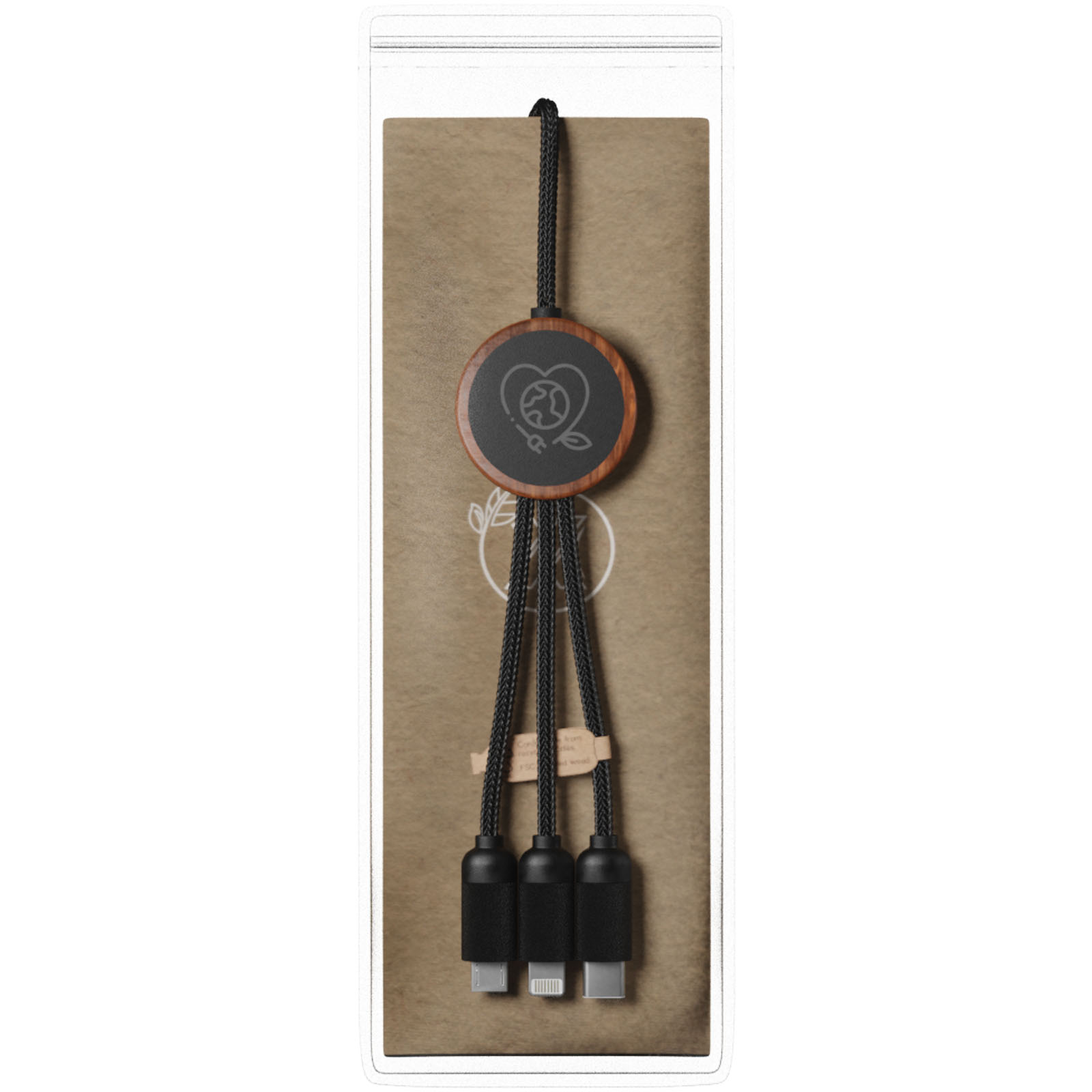 SCX.design C36 3-in-1 rPET erweitertes Ladekabel mit Leuchtlogo in rundem Bambusgehäuse holz