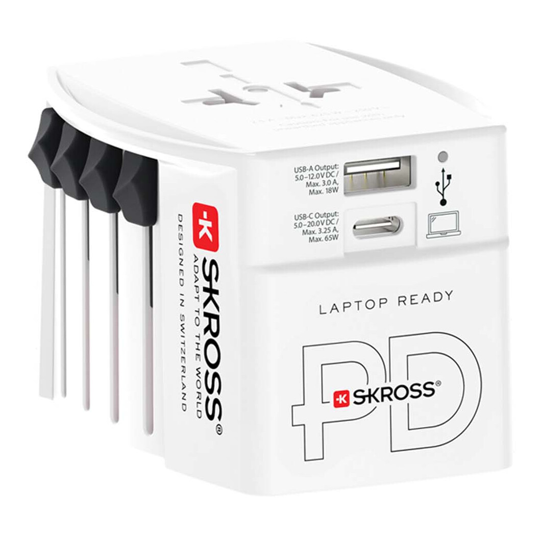 SKROSS® MUV AC65PD Reiseadapter mit USB-C Kabel weiss