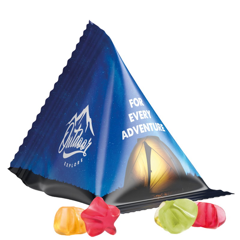 Fruchtgummi Tetraeder, weiße Folie