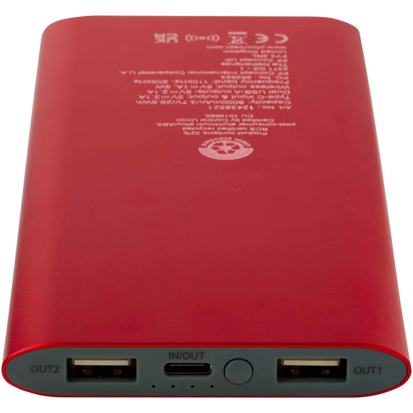 Juice 8000 mAh Typ-C kabellose Powerbank aus recyceltem Aluminium rot