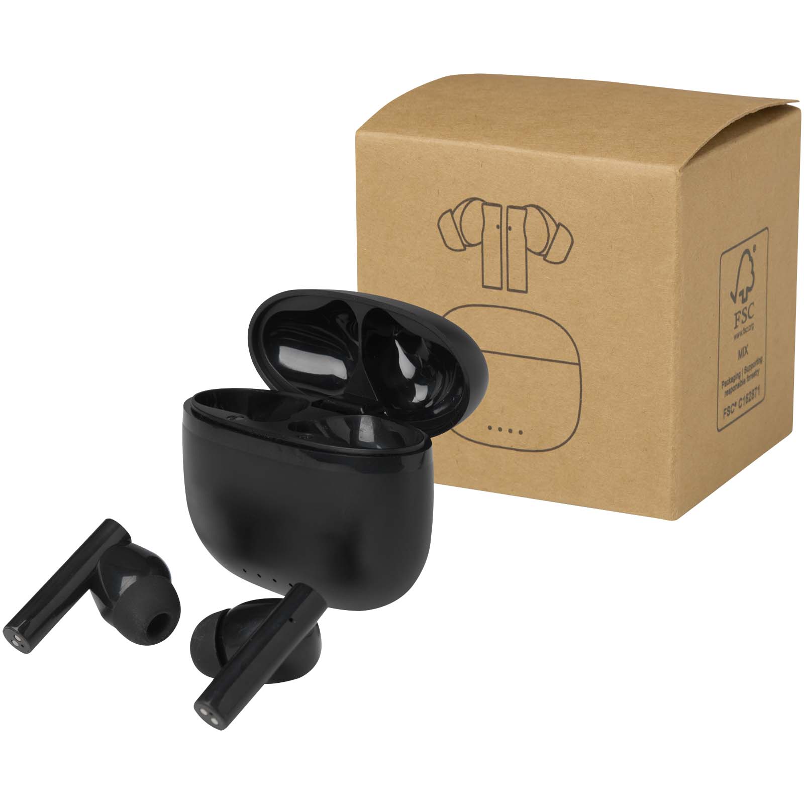 Alterf True Wireless Bluetooth® Headset aus recyceltem Kunststoff mit Silikon-Ohrstöpseln schwarz