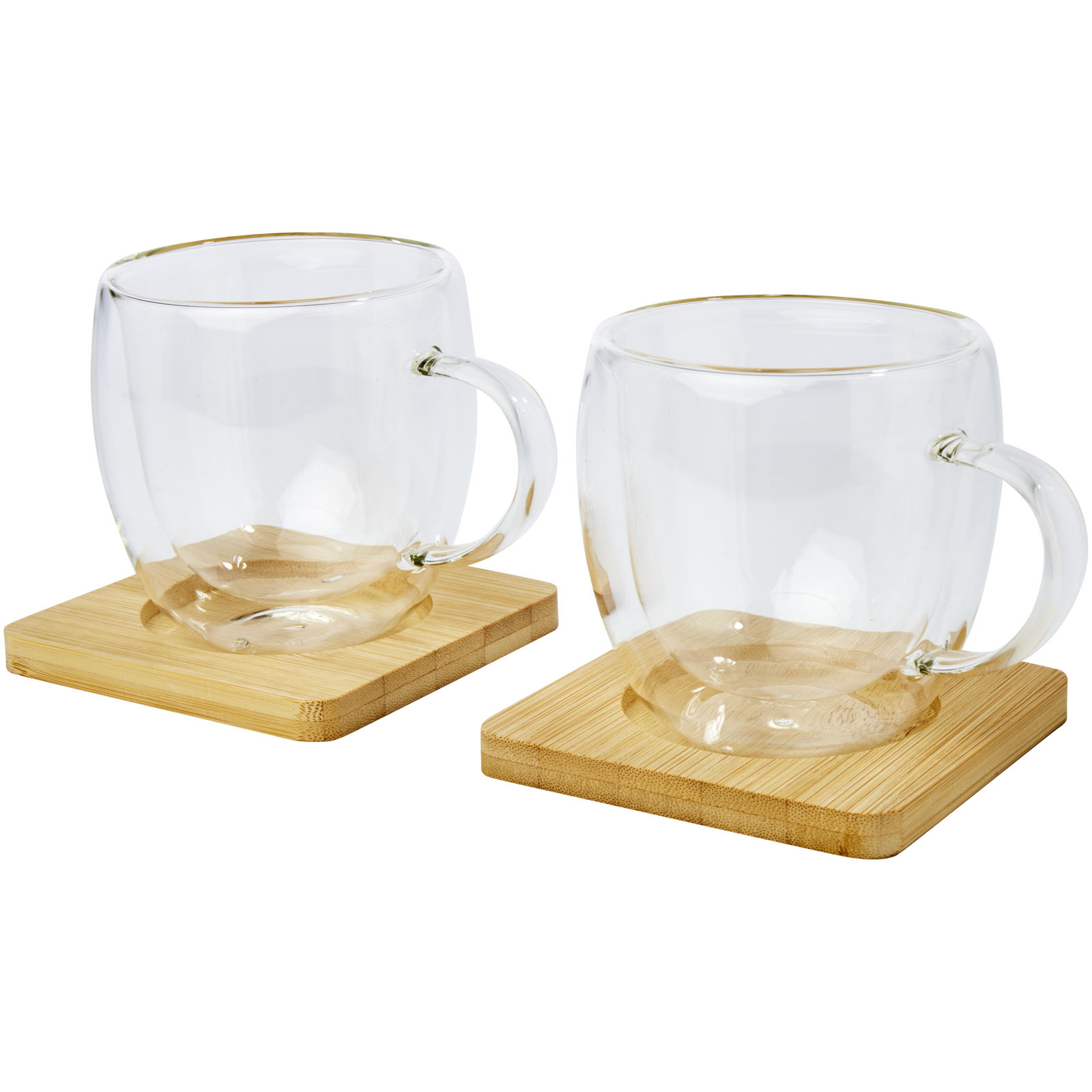 Manti 2-teiliger 250 ml doppelwandiger Glasbecher mit Bambusuntersetzer transparent, natural