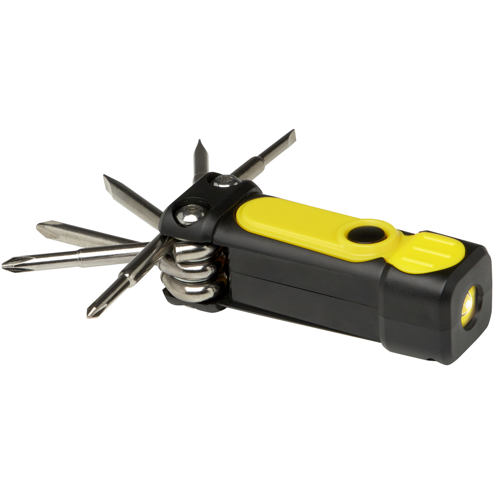 Octo 8-in-1 Schraubenzieher-Set aus recyceltem RCS Kunststoff mit Taschenlampe gelb