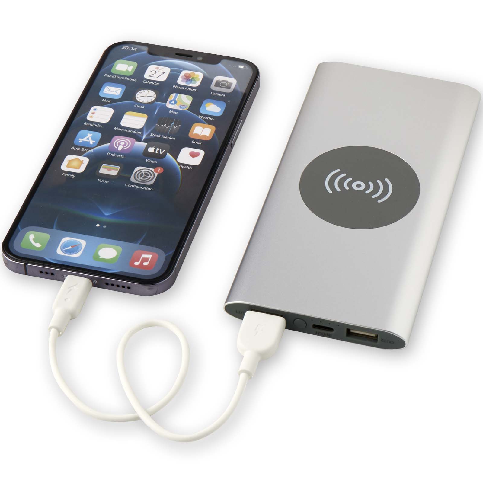 Juice 8000 mAh Typ-C kabellose Powerbank aus recyceltem Aluminium silber