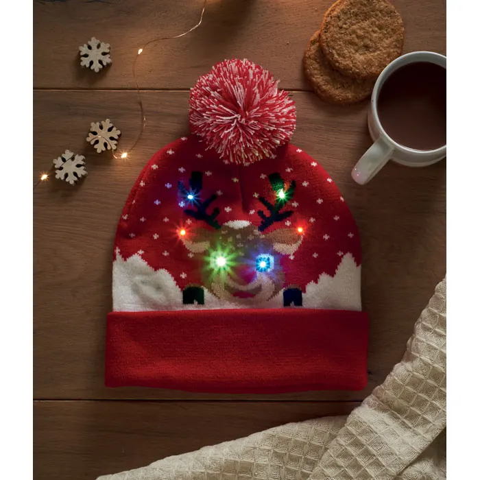 Weihnachtliche Strickmütze LED