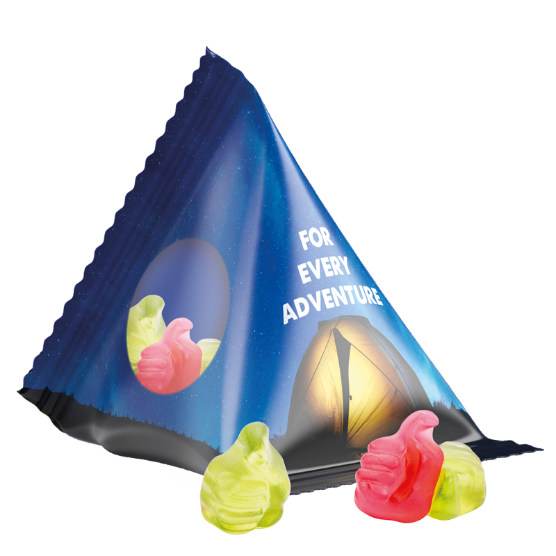 Fruchtgummi Tetraeder, weiße Folie