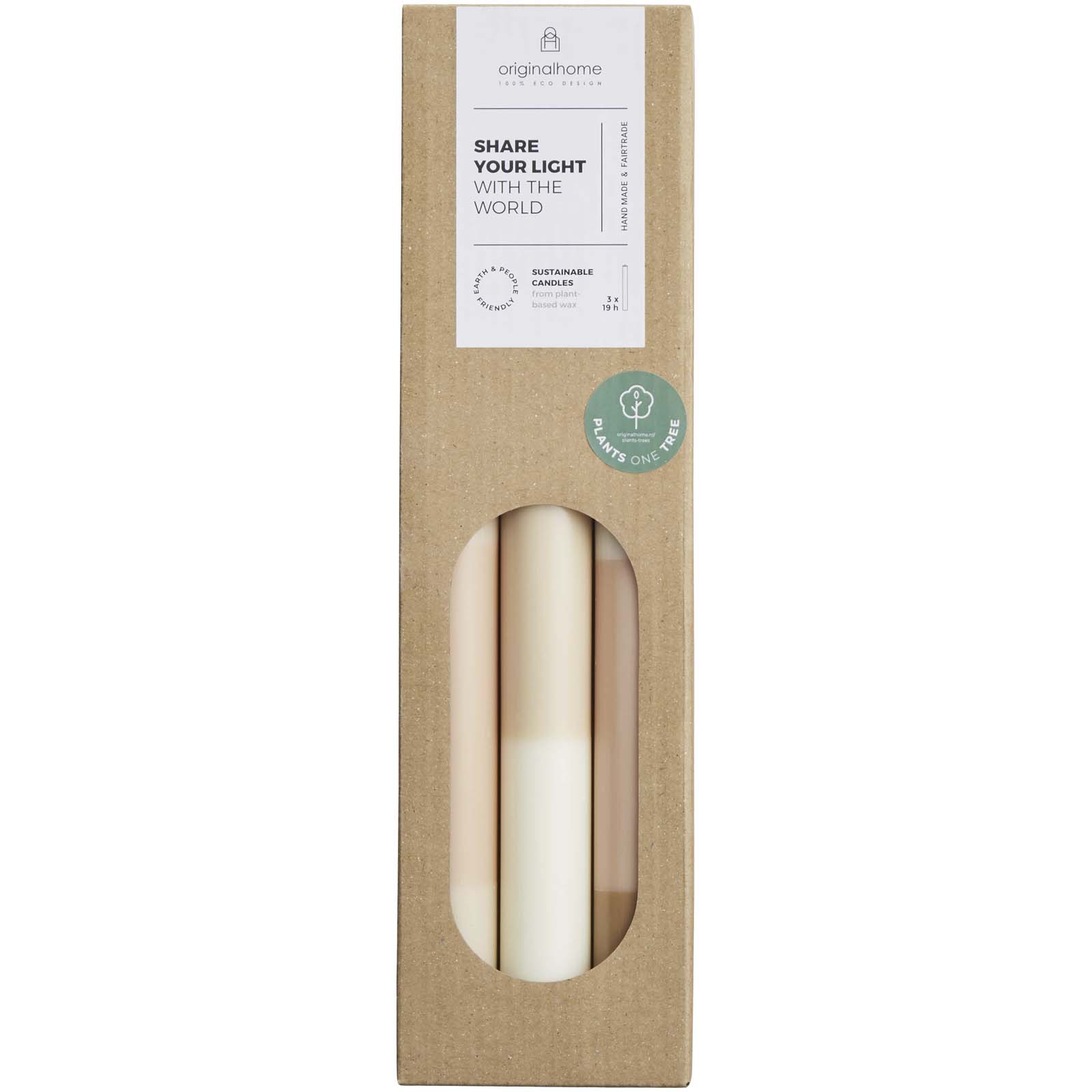 Originalhome Kerzen im Streifendesign – 3er-Set offwhite