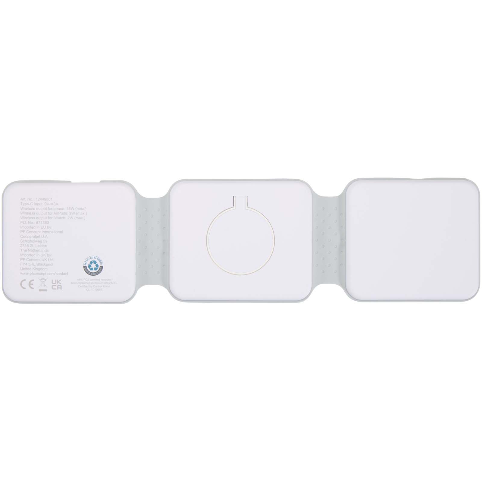 Armus 15 W 3-in-1 zusammenklappbares kabelloses Ladegerät aus recyceltem Kunststoff weiss