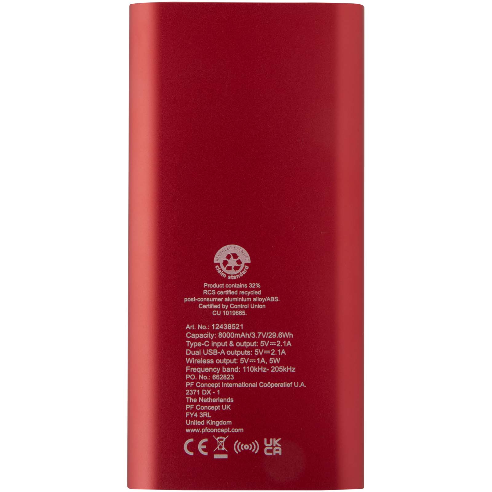 Juice 8000 mAh Typ-C kabellose Powerbank aus recyceltem Aluminium rot