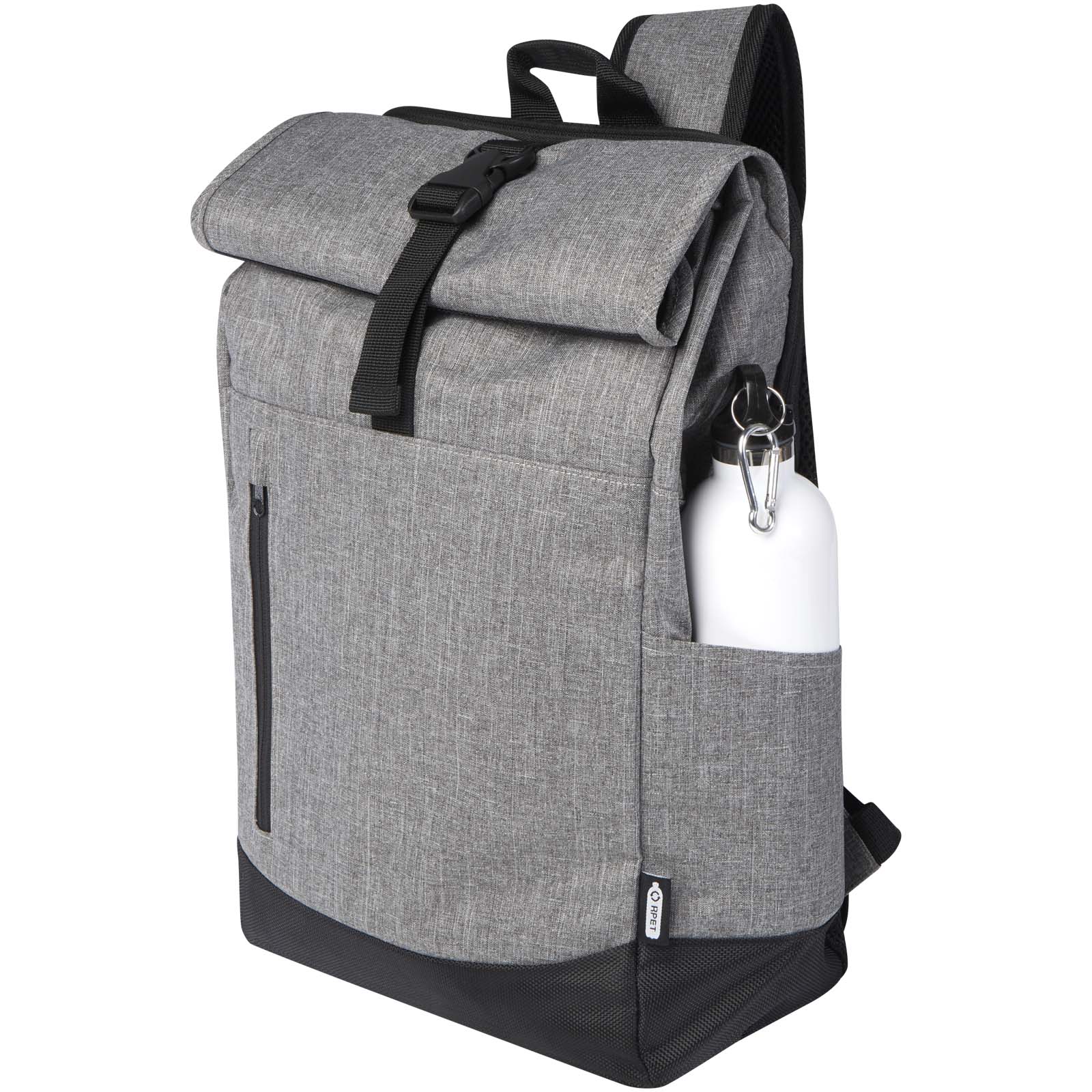 Libra 15,6" GRS recycelter Rolltop Laptop-Rucksack 12L heather grau, schwarz