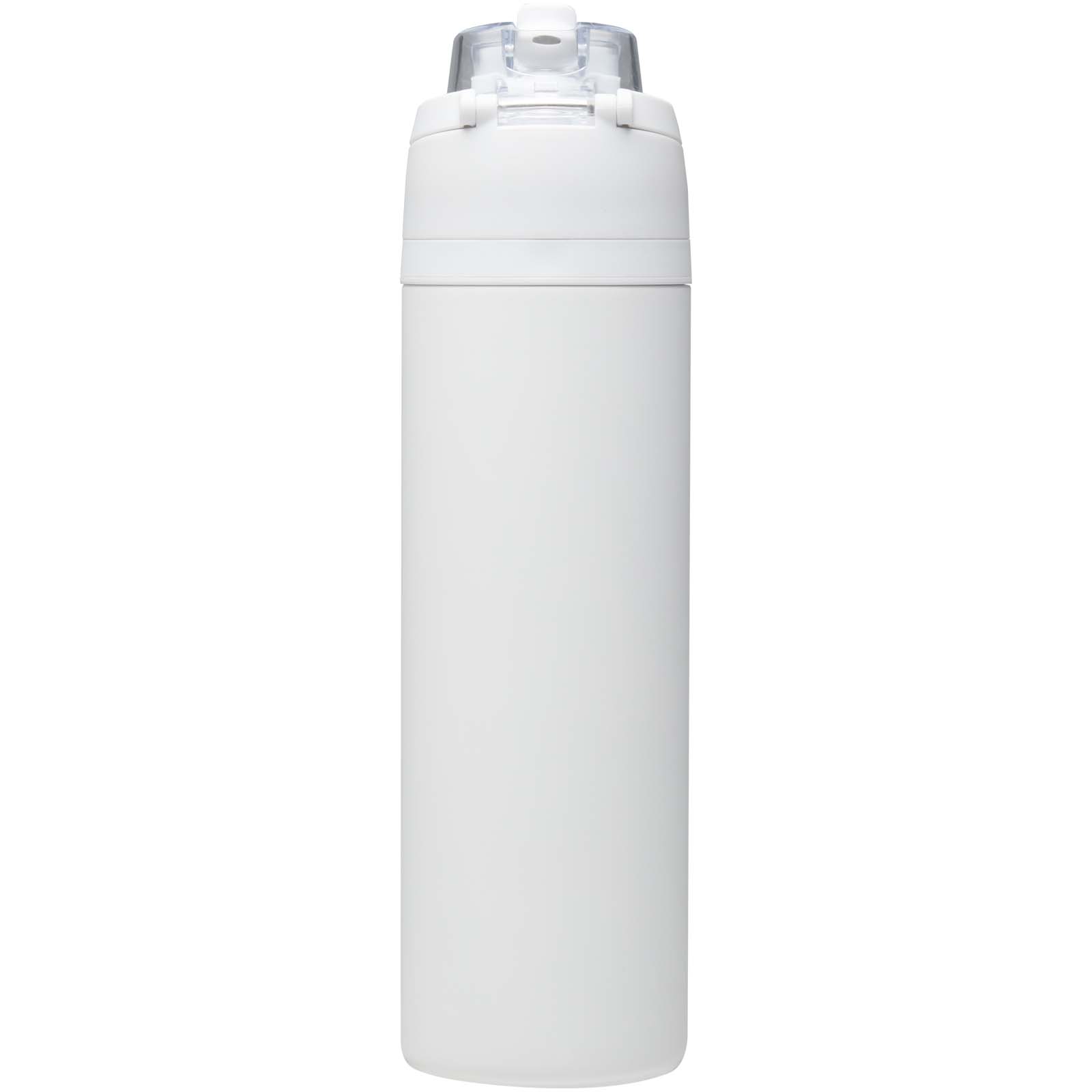 Theron 800 ml RCS Trinkflasche aus recyceltem, einwandigem Edelstahl mit Multifunktionsdeckel und Klappstrohhalm weiss
