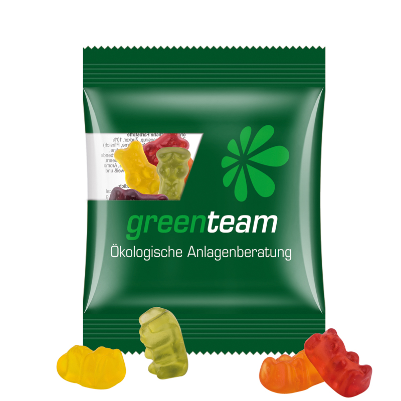 Minitüte 12 g, weiße kompostierbare Folie, Trolli Vegane Gummibärchen, 14% Fruchtsaft