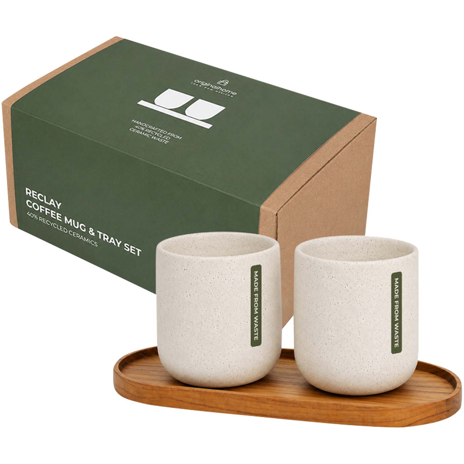 Originalhome ovales Holztablett und 150 ml Keramiktassen Set holz