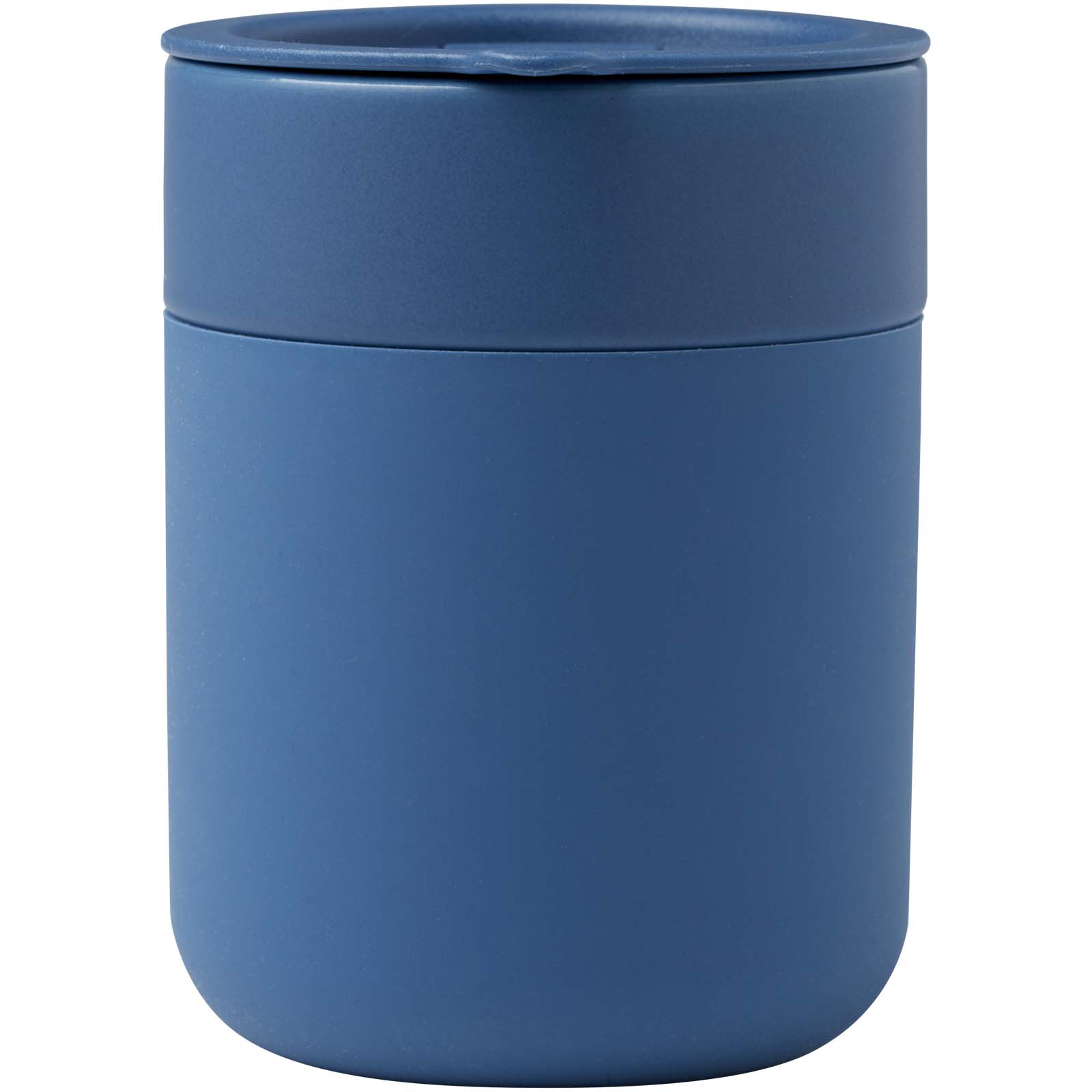 Java 330 ml Keramikbecher mit Silikonhülle und Kunststoffdeckel blau