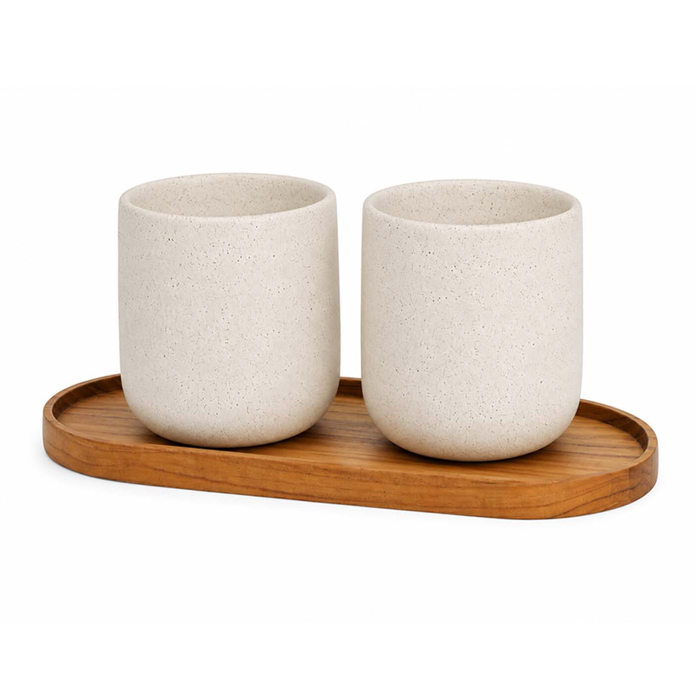 Originalhome ovales Holztablett und 150 ml Keramiktassen Set holz