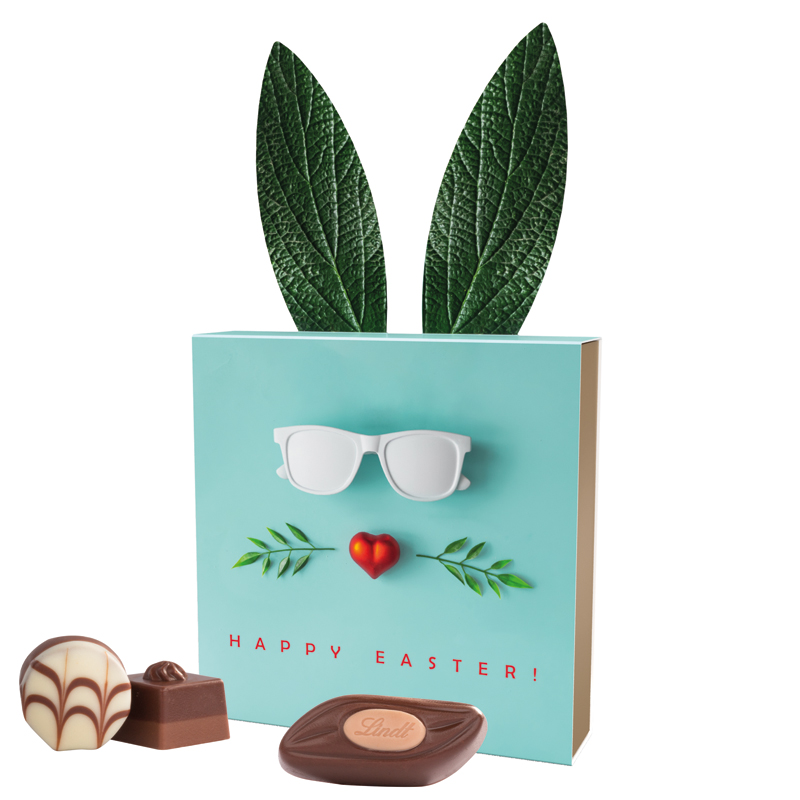 Lindt Präsent im Werbeschuber, Kleine Kostbarkeiten Goldhase