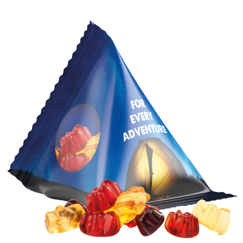 Fruchtgummi Tetraeder, weiße Folie, Trolli Fruchtgummibären, 30 % Fruchtsaftqualität