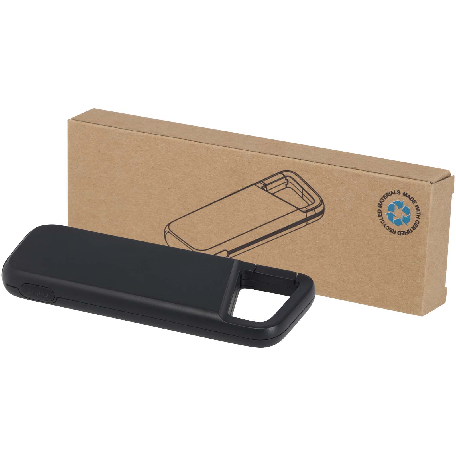 Alkes 12 W 5.000 mAh wasserfeste Powerbank aus recyceltem Kunststoff mit Karabinerhaken schwarz
