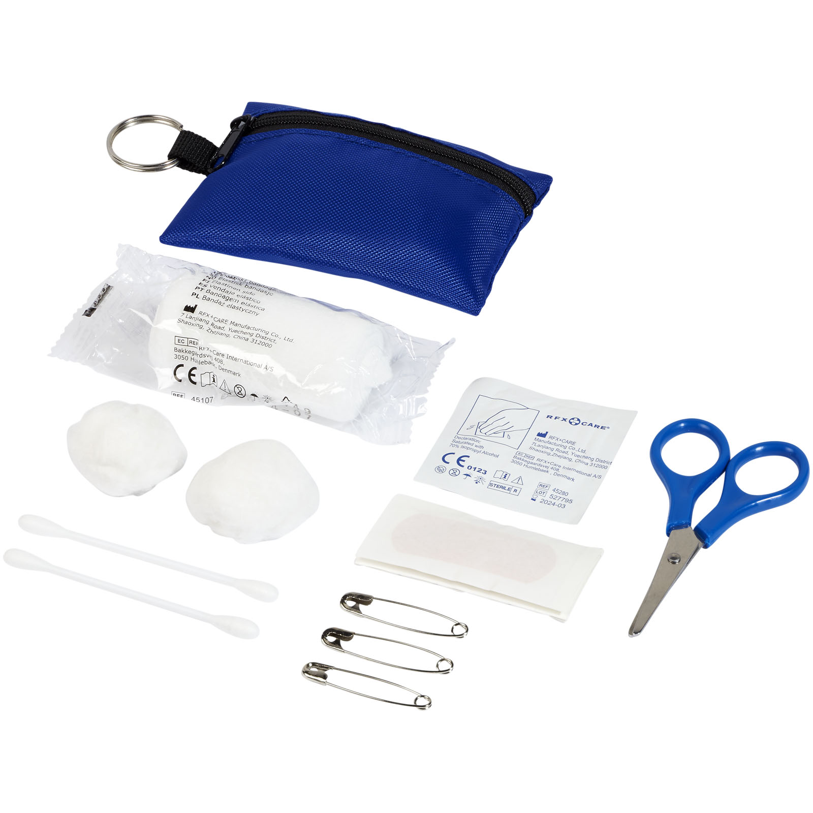 Valdemar 16-teilige Erste-Hilfe-Tasche mit Schlüsselanhänger royalblau
