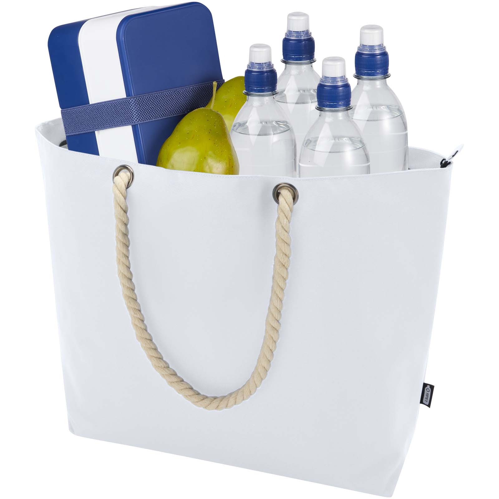 Panama Strandkühltasche mit Kordelgriffen aus recyceltem GRS-Material, 23L weiss