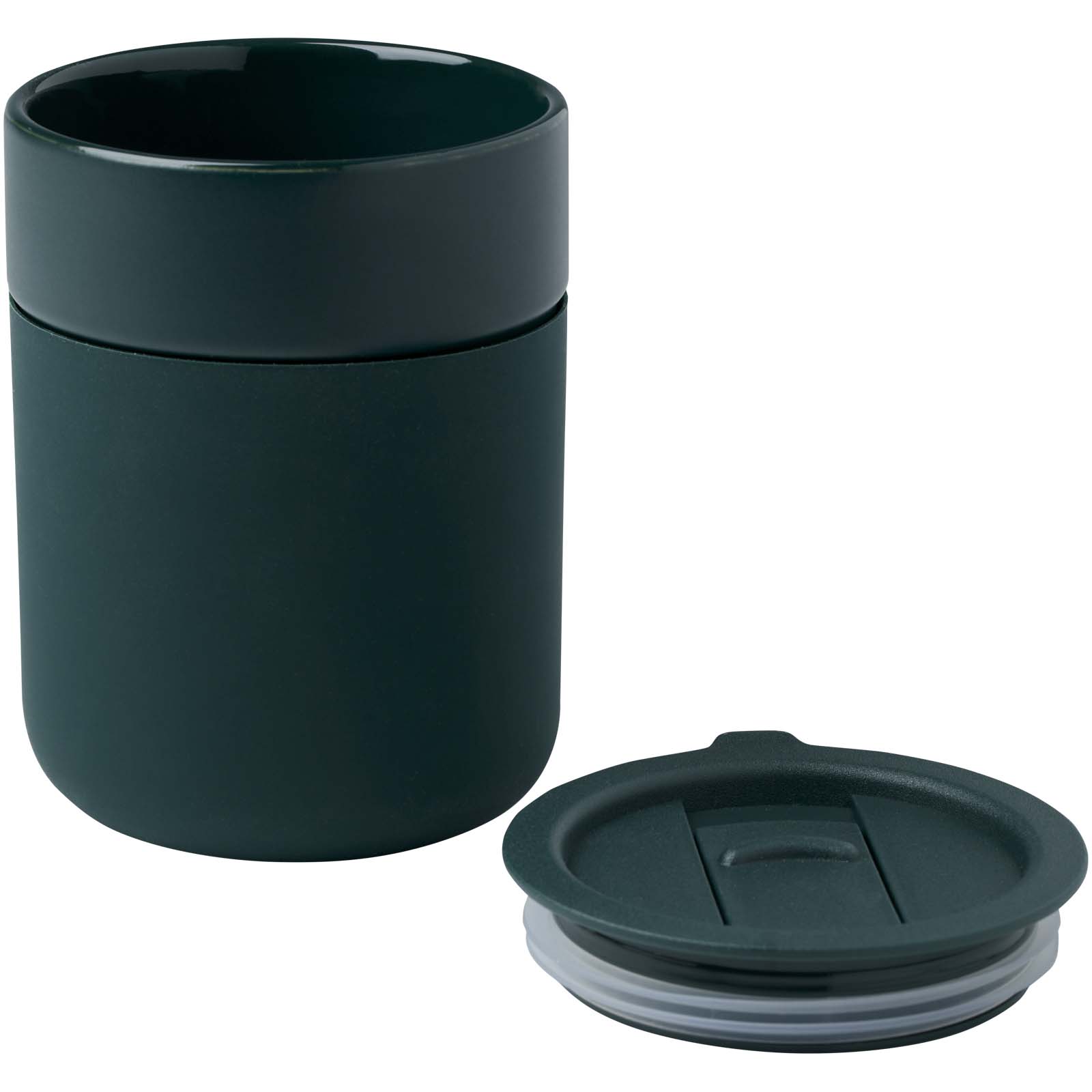 Java 330 ml Keramikbecher mit Silikonhülle und Kunststoffdeckel grün