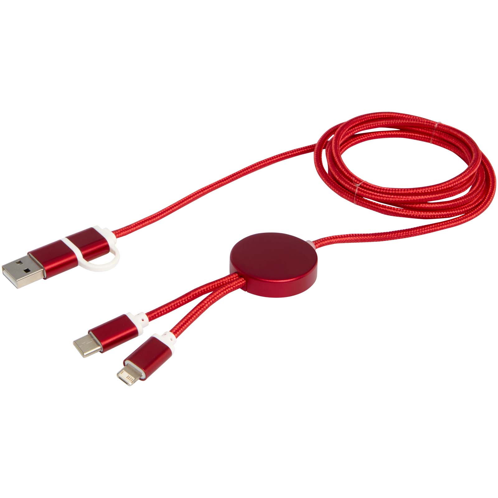 Alasia 150 cm 5-in-1 Kabel aus recyceltem Kunststoff für Datenübertragung und 27W Schnellladung rot